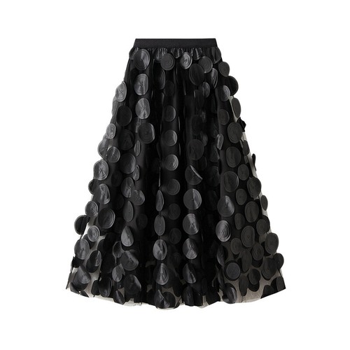 Women 3D Polka Dot Tutu Tulle Skirt Ladies Elastic Waist A-line Mesh Skirt - Picture 15 of 26
