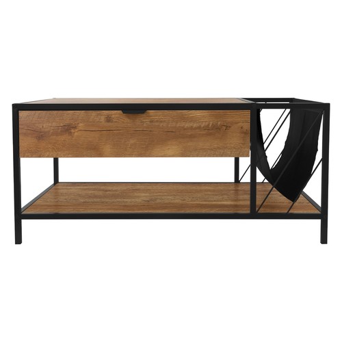 Mesa de centro marrón con 2 estantes, cajón mueble auxiliar de salón 100x54x45cm - Imagen 2 de 9