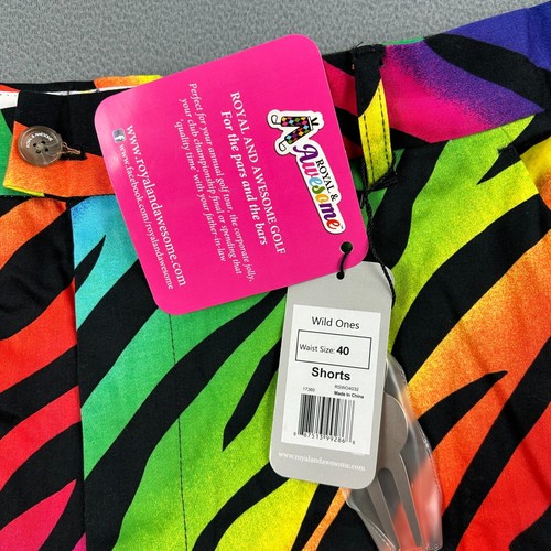 Royal & Awesome Shorts Mens 40 Wild Ones Rainbow Tiger Stripe Golf 9" Tool NWT - Picture 3 of 8
