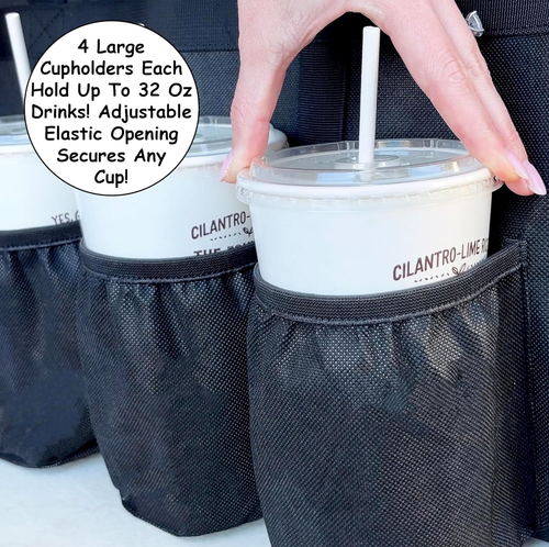 Insulated Food Delivery Bag with Cup Holders / Drink Carriers Premium XXL, Great - Picture 4 of 6