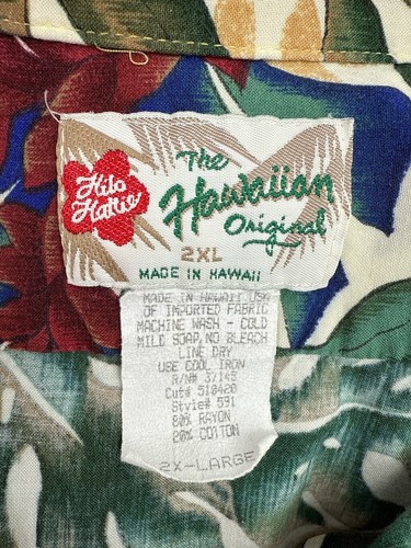 Hilo Hattie Men’s Hawaiian Shirt 2XL Beige Green Tropical - Picture 4 of 5