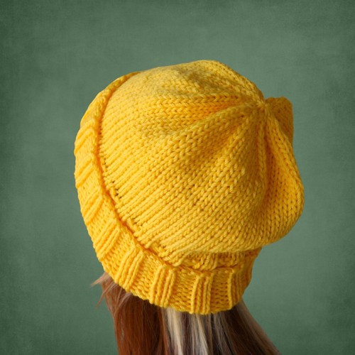 Handmade Women Knit Yellow Slouch Beanie Wool Winter Oversized Unisex Cuff Hat - Picture 8 of 9