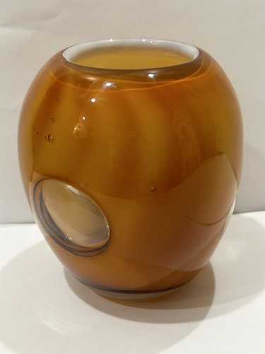 RETRO VINTAGE MCM ORANGE MURANO GLASS OPTIC MEDITERRANEAN 5” TALL VASE - Picture 3 of 7