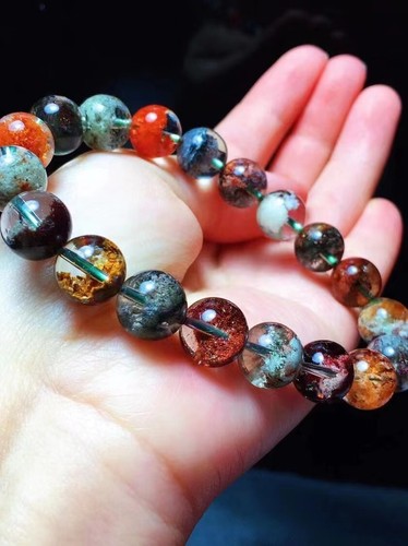Bracciale Cristallo Perline Rotonde Quarzo Fantasma Colorato Naturale 10mm - Foto 2 di 5