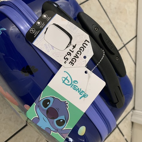 New Disney Stitch Aloha Hawaiian Luggage Hard Shell Blue Carry-On Suitcase 16.5 - Picture 10 of 10