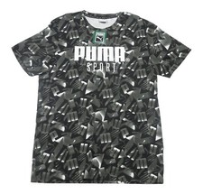 Puma Men's Black All Over Logo Graphic Crew-Neck Short Sleeve T-Shirt