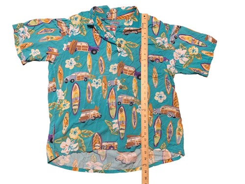 Joe Kealoha by Reyn Spooner Men's VINTAGE Turquoise Ford Woody Wagon Shirt Large - Picture 5 of 7