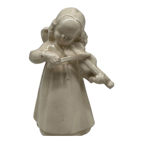 Vintage Ceramic Flower Ring Angel Playing Violin Figurine #4197 Germany 5.5” T - Picture 5 of 12