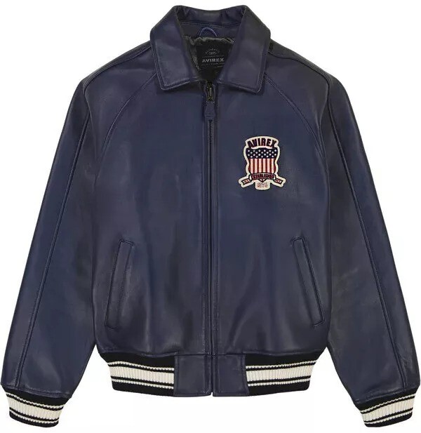 Men's Avirex Navy Blue Icon Bomber Real Cowhide Leather Jacket | eBay