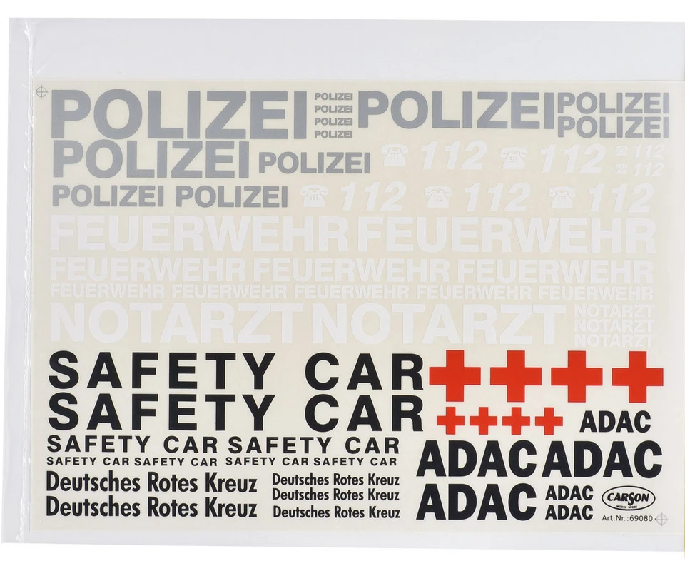 Dekorbogen Safety car Polizei ADAC Notarzt Feuerwehr Aufkleber Carson 69080 - Bild 2 von 2