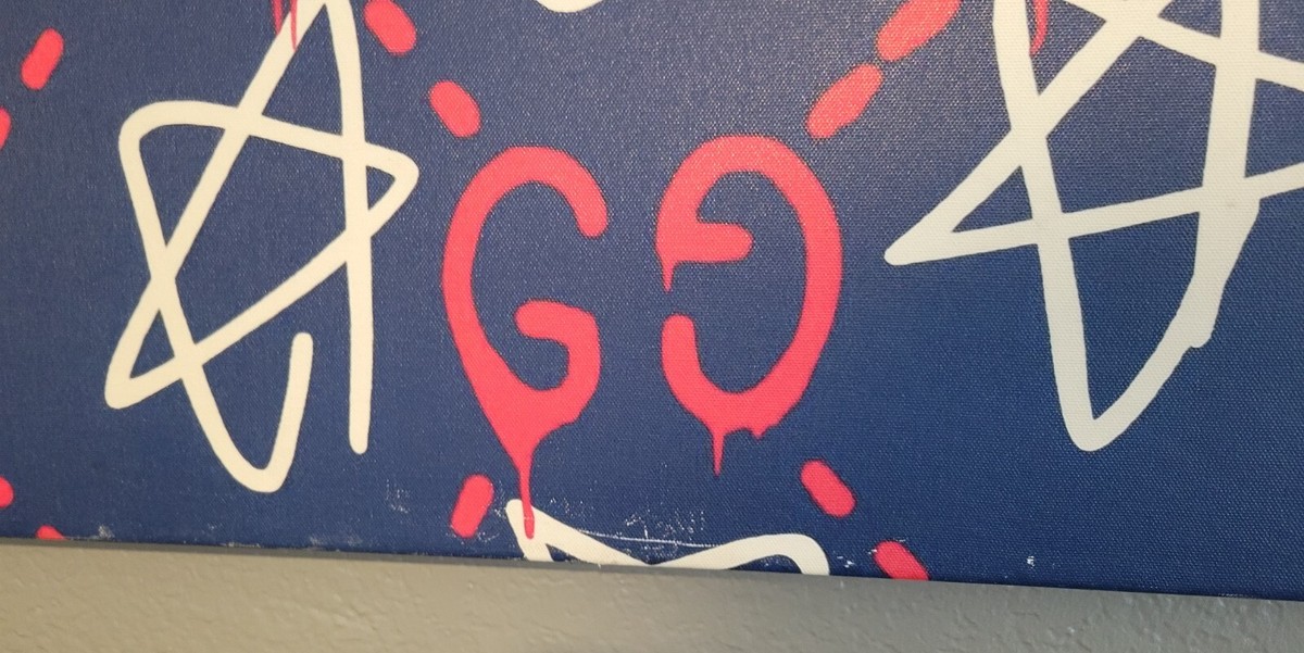 Wall Art Canvas - Gucci Ghost Pattern (Red White Blue) 24in x 24in