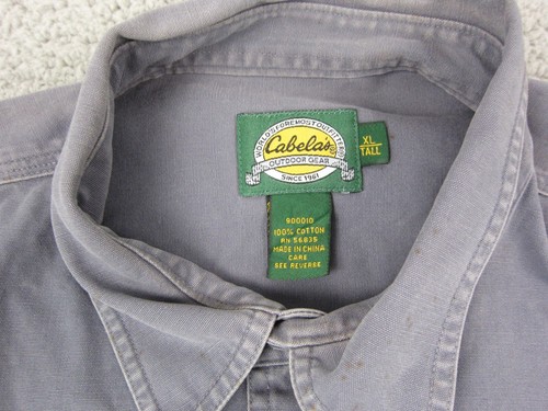 Cabelas Shirt Mens Extra Large Tall XLT Gray Blue Canvas Fishing Hunting Safari - Picture 9 of 14