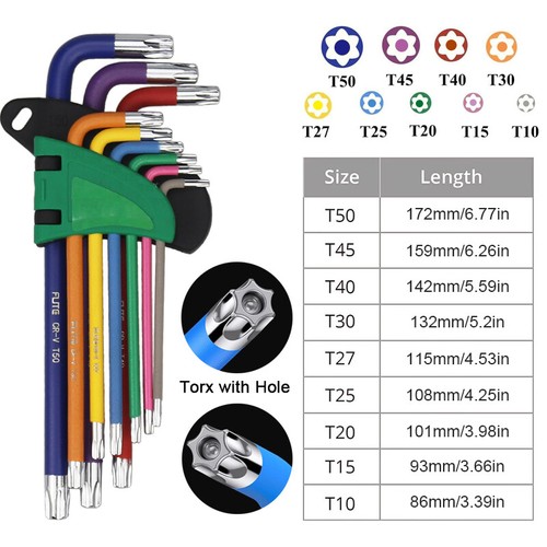 Allen Key Set Torx Metric Ball Star End Hex Long Folding Wrench Colour Coded - Picture 9 of 10
