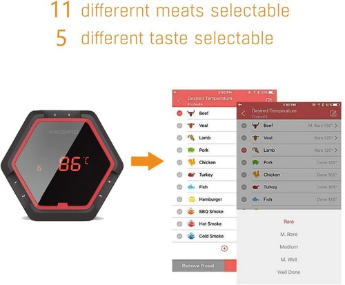 Inkbird 6 Stainless Probe Kitchen Thermometer Bluetooth Timer BBQ Meat Food Temp - Picture 6 of 12