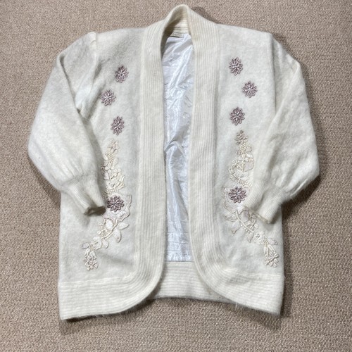 VINTAGE Angora offene Strickjacke Damen Größe 18 20 XL Angora Strick Pullover Longline