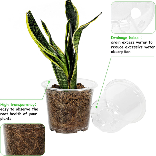 30 Pack 3.5/4/5/6/7 Inch Clear Nursery Pots with Drainage Holes, Transparent Pla - Picture 3 of 6