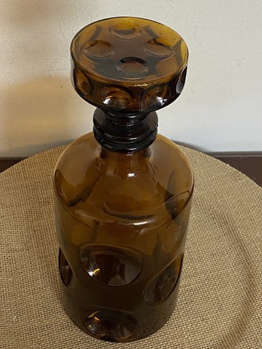 MCM Vintage Dark Amber Dimpled Glass Decanter Bottle with Stopper - Picture 5 of 6