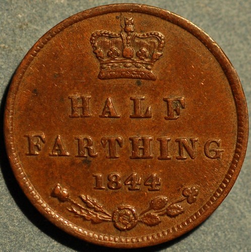 1844 Gran Bretagna 1/2 Farthing Victoria KM# 738 - Foto 1 di 2