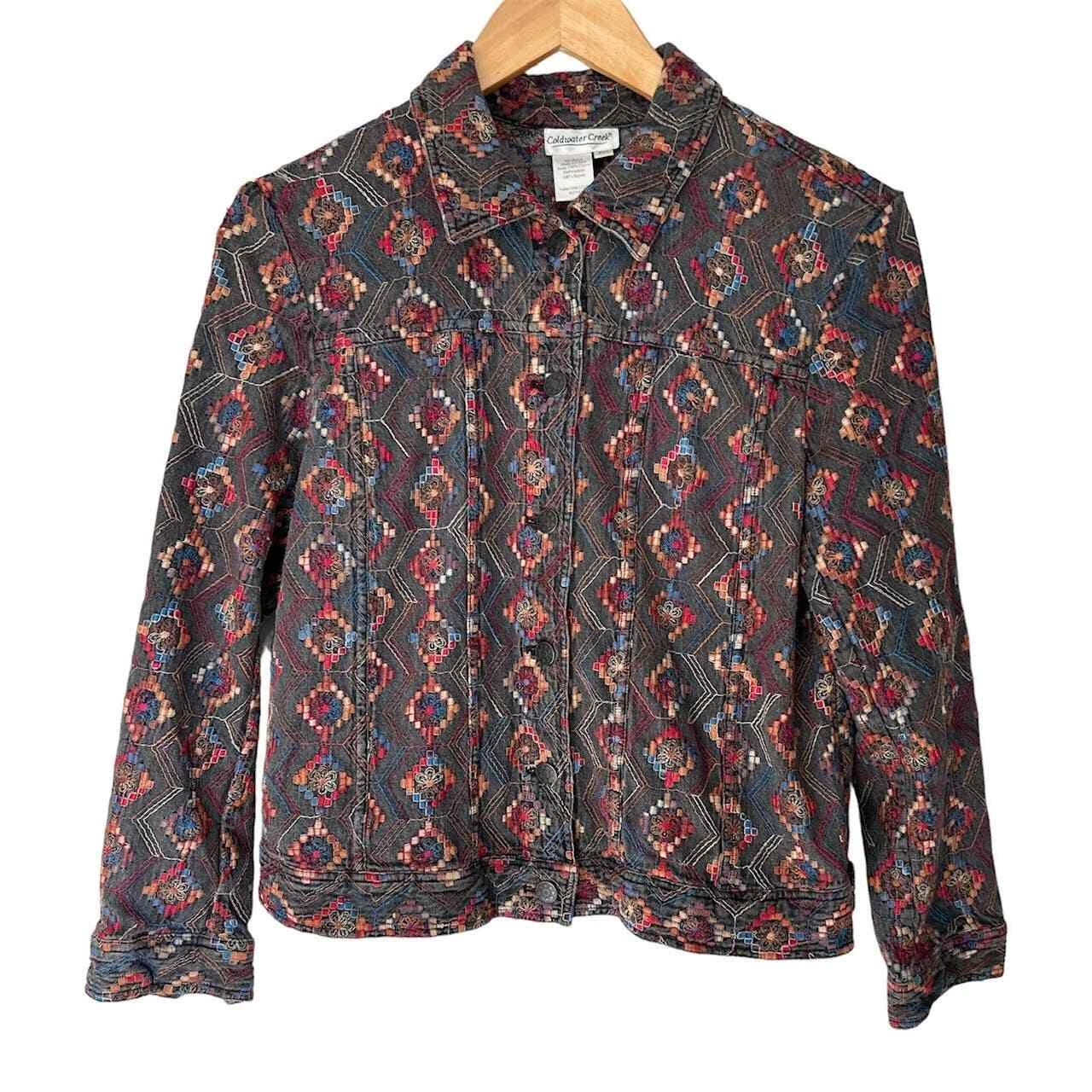 VETEMENTS Giacca donna Coldwa Creek Medium P Boho misto cotone ricamato con bottoni