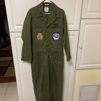 US NAVY GREEN 44 Long Jumpsuit COVERALLS 44L With E2-C Plane