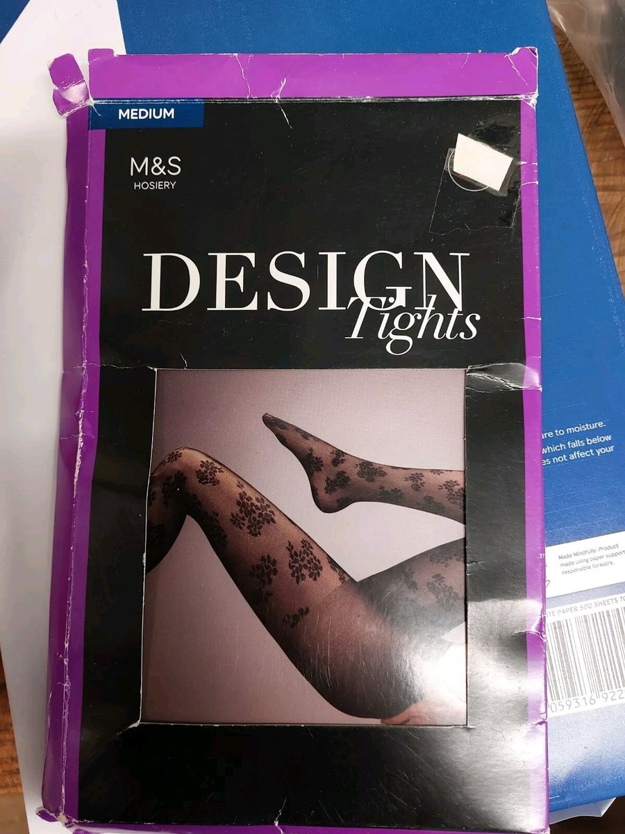 Marks Spencer Medium Black Fashion Design Tights UK