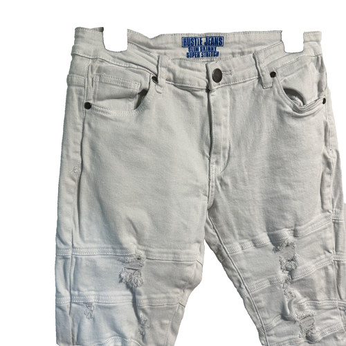 Jeans Hustle taglia 32 bianco slim skinny super elasticizzato patchwork effetto invecchiato rock - Foto 3 di 10
