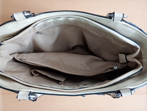 Handtasche, beige, ca. 28 x 28 x 10 cm, Schulterriemen, gebraucht - Bild 4 von 6