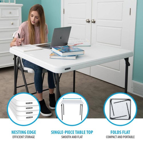 Lifetime Square Folding Table 37"x37"x29" White Granite HDPE 4-Seats Capacity - Picture 4 of 12