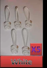 5 Lot 550 Paracord Zipper Pull / KeyChains ~2.5" - WHITE