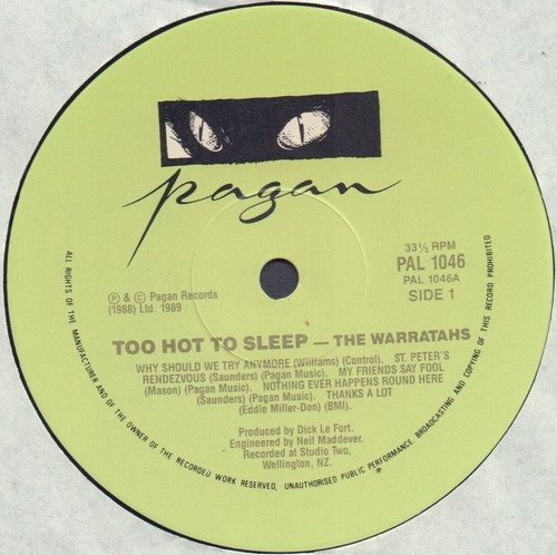 Warratahs - Too Hot To Sleep, 1989 NZ LP, with insert, ex condition - Picture 5 of 6
