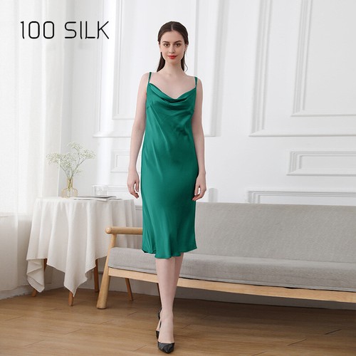 19 Momme Pure Silk Slip Dress Sleepwear Charmeuse For Women Mulberry Silk Solid - Picture 16 of 40
