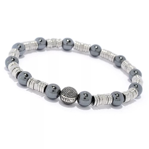 Pulsera elástica con cuentas de hematita y acero inoxidable para hombre Invicta Joyería - Imagen 4 de 5
