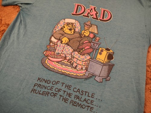 Vintage 80s Sun Sportswear Lounge Cat Dad Blue Single Single Graphic Tee Shirt L - Picture 2 of 6