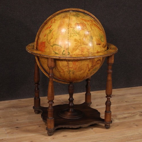Grande mappamondo in legno mobile vintage stile antico arredamento XX secolo - Foto 1 di 12