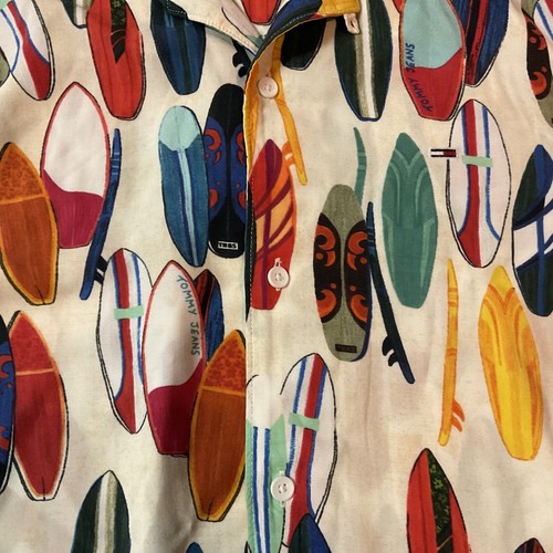 Men’s Tommy Jeans 1985 Hilfiger Short Sleeve Surfboard NY Hawaiian Shirt Sz XS/S - Picture 4 of 9