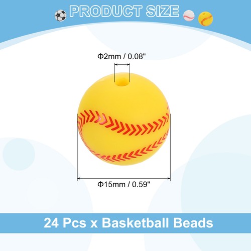 Sports Ball Beads, 24Pcs 15mm Silicone Round Spacer Focal Bead (Yellow Baseball) - Bild 2 von 6