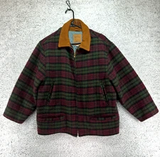 Golden Bear Wool Plaid Trucker Jacket Leather Collar Made in USA Men's Size S