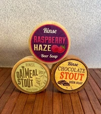 Rinse Bath & Body Co. Beer Soaps, Raspberry, Oatmeal, Chocolate, 3 Soap Bars