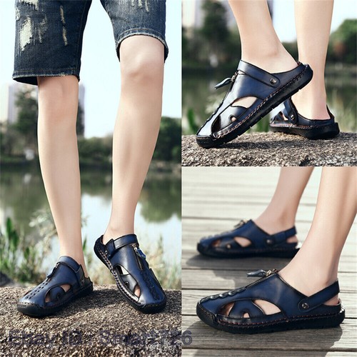Mens Sport Sandals Closed Toe Outdoor Fisherman Shoes Faux Leather Summer - Picture 10 of 27
