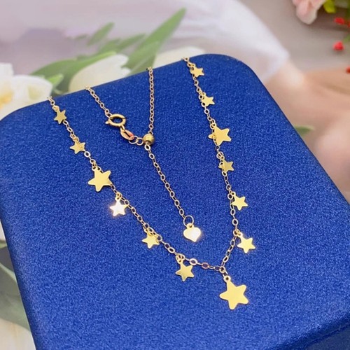 18K Yellow Gold Chain Women Star Tassel O Link Adjust Necklace 17.3inch - Picture 2 of 5