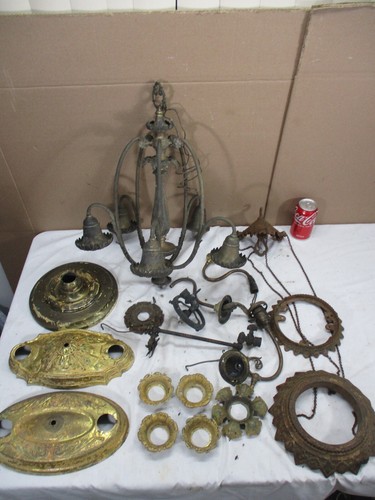 Lot  Antique Ceiling Light Lamp Chandelier Gas & Electric Brass Cast Iron Parts - Picture 3 of 24