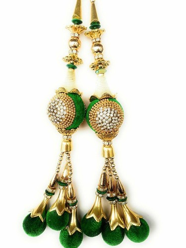 1 Pair Green Keychain Beaded Latkans Blouse Tassels Decorative Crafting Sewing - Picture 2 of 3