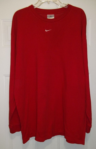 Vtg NIKE Men's Embroidered Small Swoosh LS Pullover TShirt Red 1990s Size XL