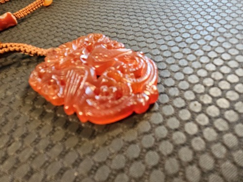 Vintage chinesische geschnitzte Achat Doppel Phönix Seide geflochten Halskette roter Karneol - Bild 23 von 24