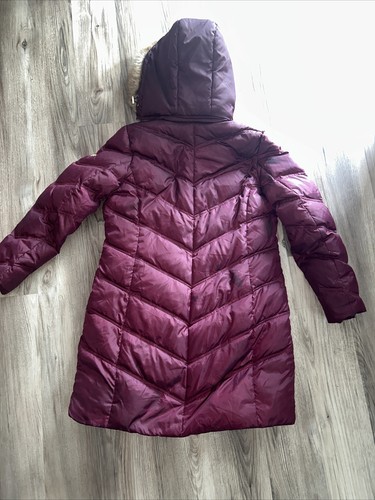 Michael Kors Women Faux Fur Trim Hooded Quilted Down Puffer Coat L Maroon **Read - Bild 2 von 4