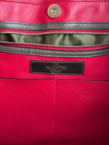 VALENTINO Camo Green Brown Red Rockstud Leather Canvas Large Tote Bag Purse - Picture 11 of 13