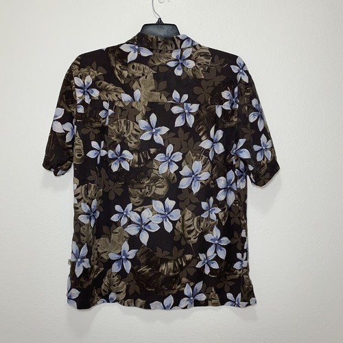 Island Shores Mens Hawaiian Shirt Large Washable Silk Brown Floral Tropical - Picture 4 of 8