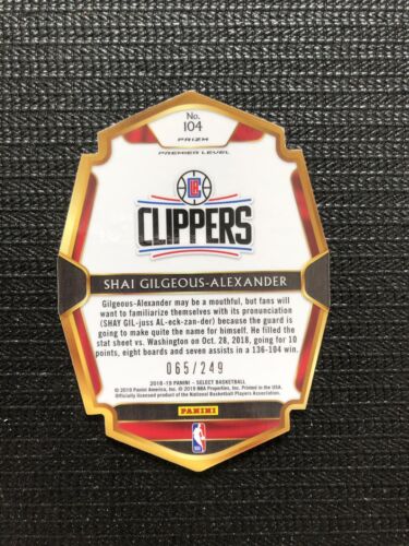 🔥065/249🔥 Rookie 2018-19 Select Shai Gilgeous-Alexander Premier Blue Prizm RC - Picture 3 of 7