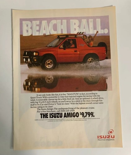 1991 Isuzu Amigo Print Ad Pick Up Sport Truck Vehicle Beach Ball Vintage - Picture 1 of 2