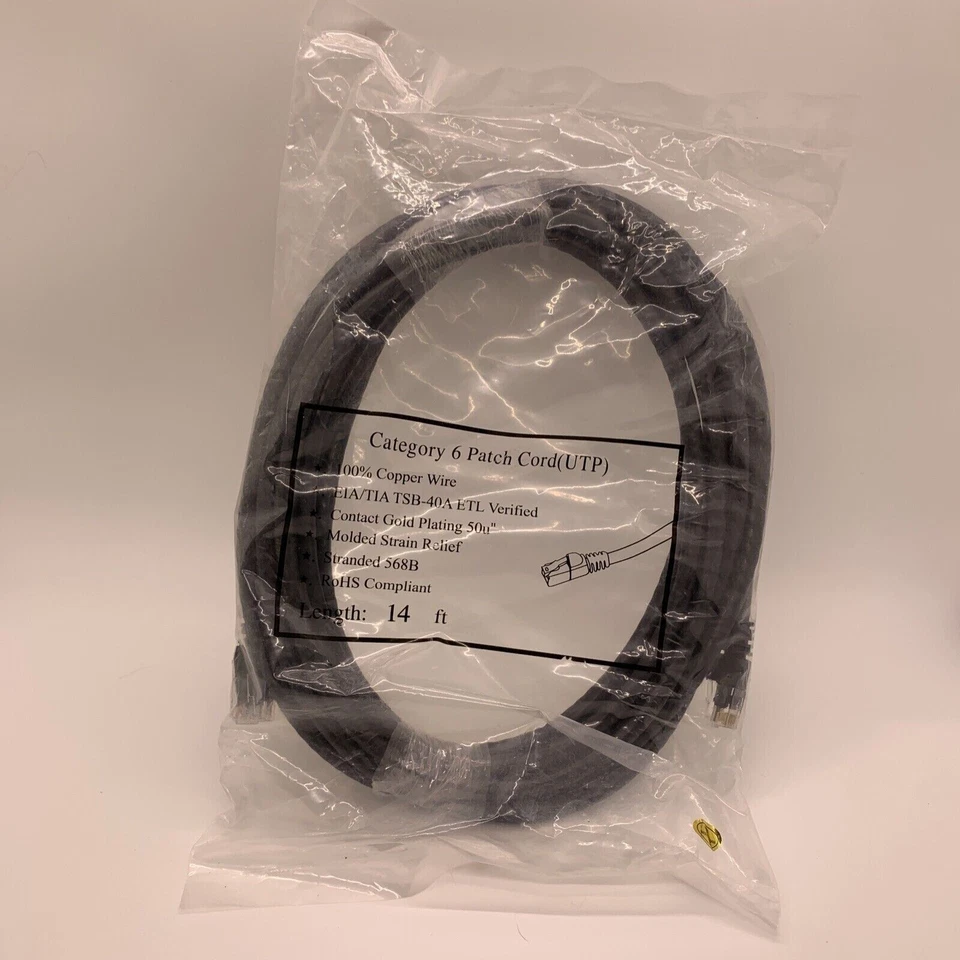Category 6 Patch Cord (UTP) 100% Copper Wire 14 Feet Contact Goldplating 50u” - Image 2 of 2